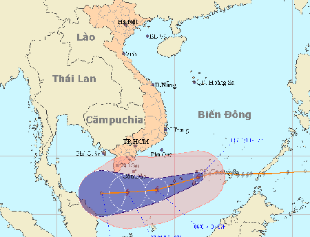 Hướng di chuyển của bão số 1.